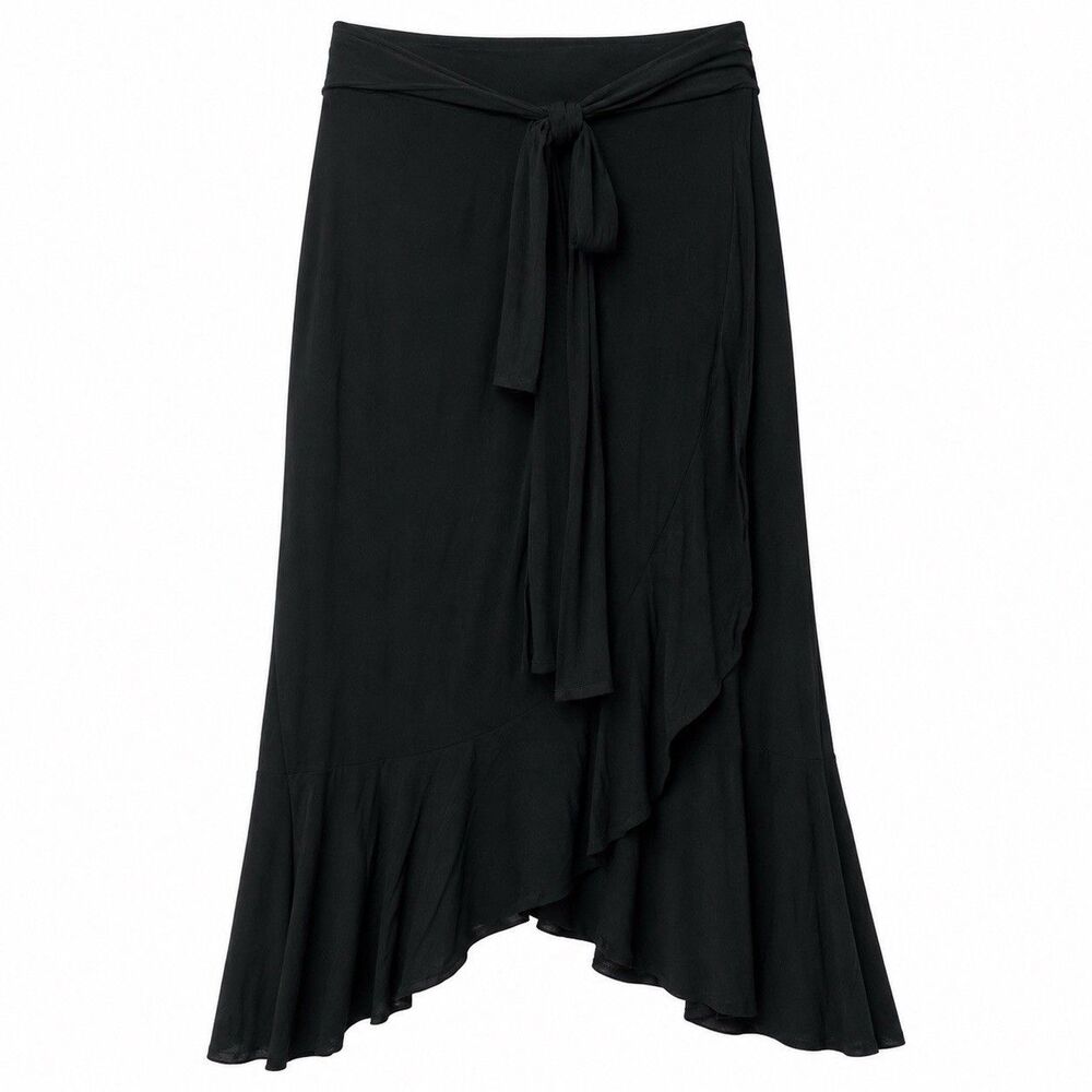NEW Gap Black Maxi Skirt Tie Waist Ruffle Hem Large Tall NWT Cooling Resort - Picture 2 of 10